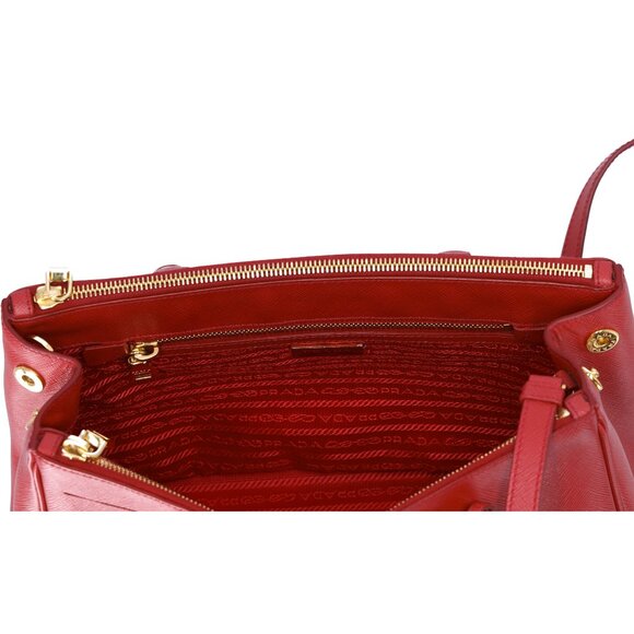 PRADA Saffiano Small Satchel Shoulder Bag Red Leather - Picture 7 of 8